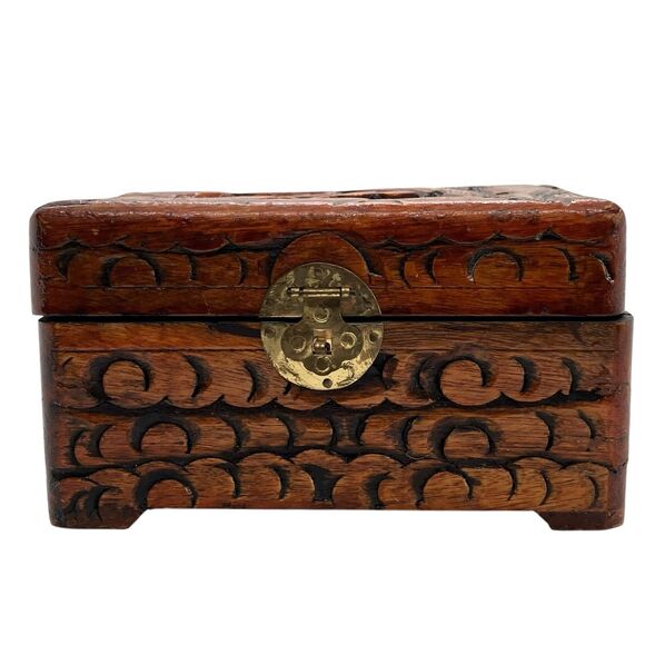 VTG Artisan Carved Wood Jewelry Trinket Treasure Box Bird Cottagecore - Picture 3 of 8